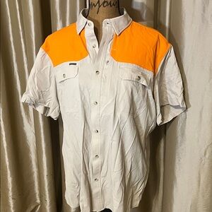 Men's Short-Sleeve Contrast Yoke Button-Down Shirt - Orange/White
